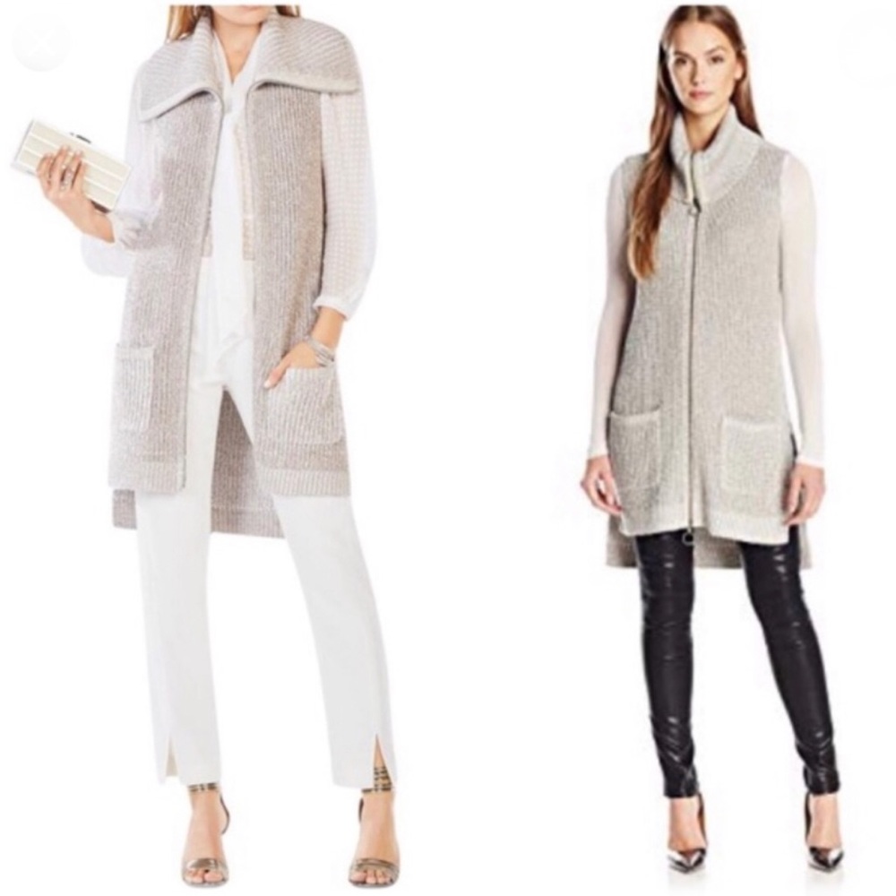 BCBGMAXAZRIA Kalia Champagne Wool Cardigan Vest Oversized Tunic Sweater XXS